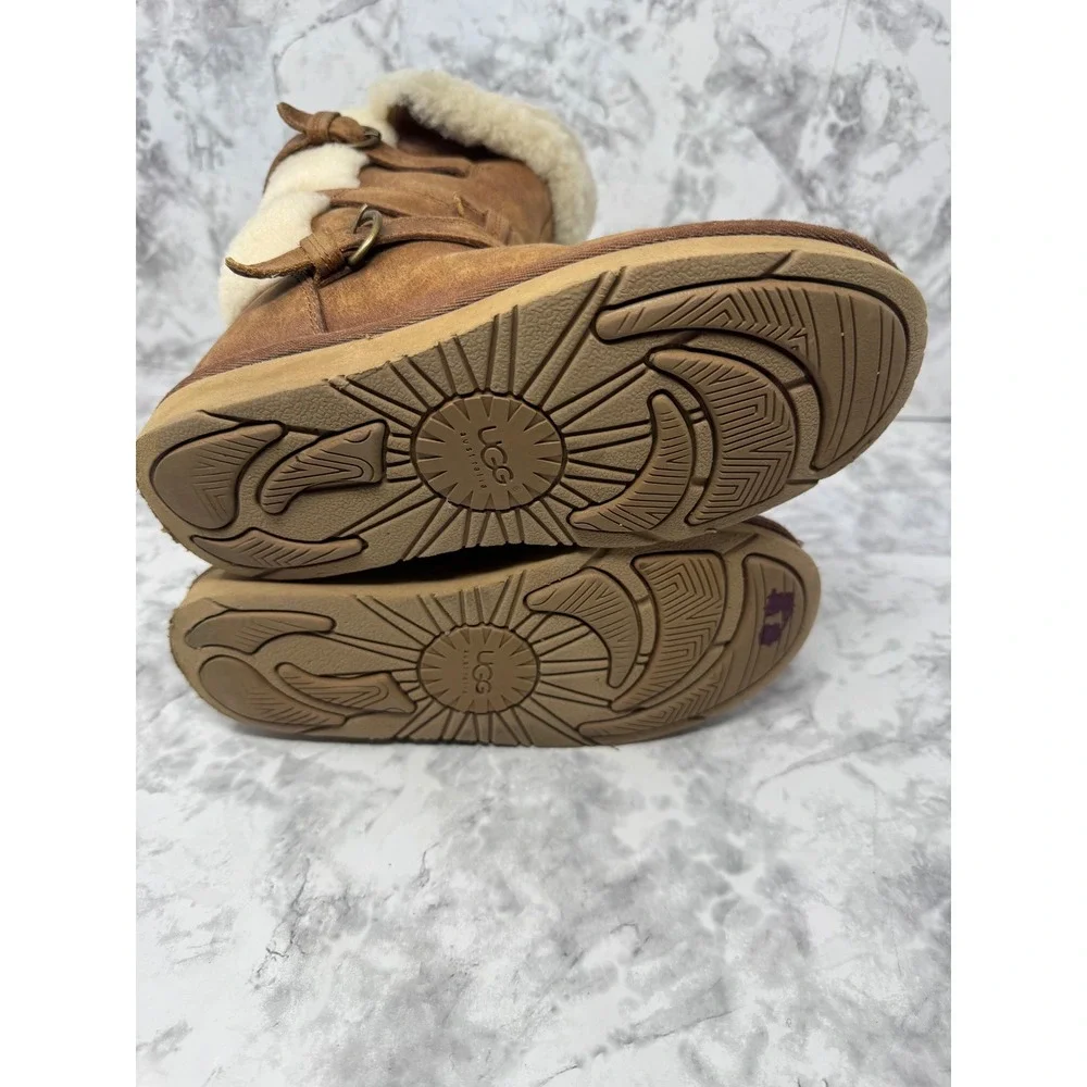 UGG Australia Women Triple Buckle Shearling Suede Boots Chestnut 1008350 6